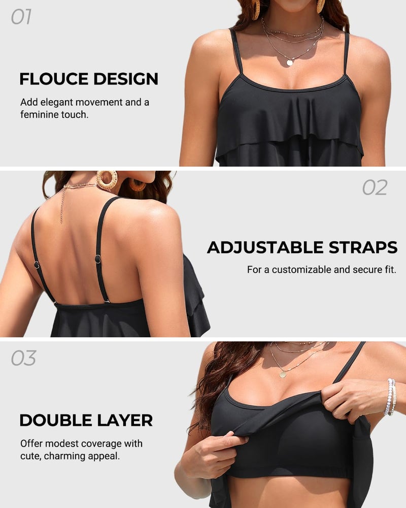 Tempt Me Ruffled Bikini Top Black Flounce Swimsuit for Women Bathing Suit Top Only S - Image 2